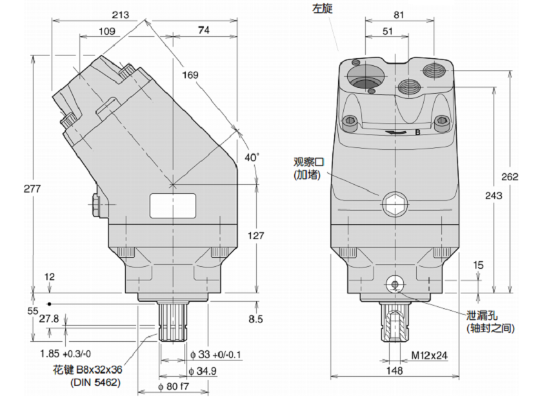 F2plus系列PARKER定量轴向柱塞泵安装尺寸及订货资料