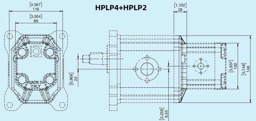Bondioli＆Pavesi邦贝HPLP4+HPLP4多级齿轮泵尺寸