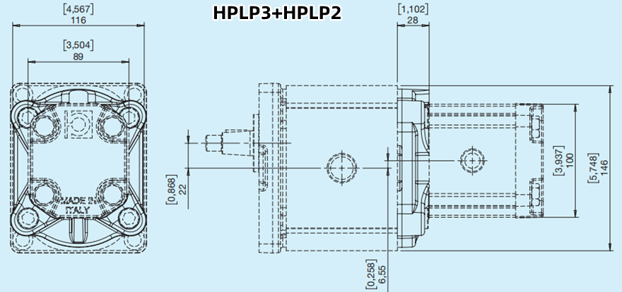 Bondioli＆Pavesi邦贝HPLP3+HPLP2多级齿轮泵尺寸