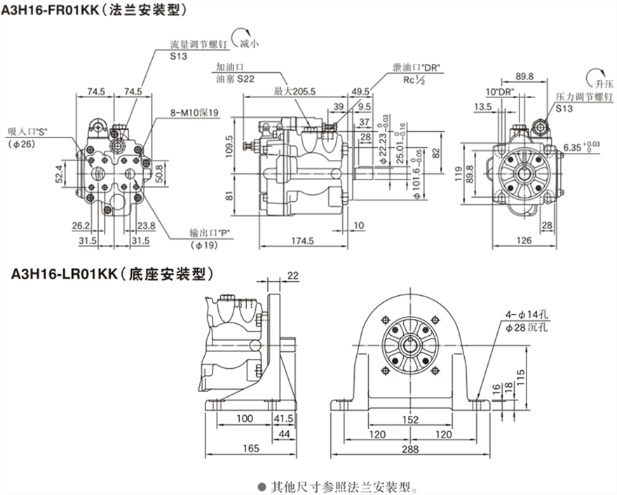 A3H16-FR01KK(法兰安装型)变量柱塞泵安装尺寸图