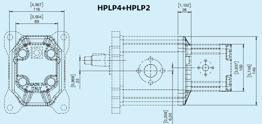 Bondioli&Pavesi邦贝HPLP4+HPLP4多级齿轮泵尺寸