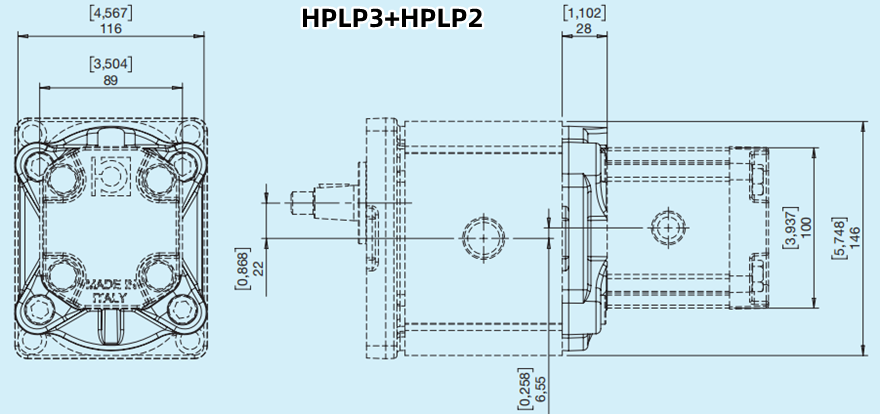 Bondioli&Pavesi邦贝HPLP3+HPLP2多级齿轮泵尺寸